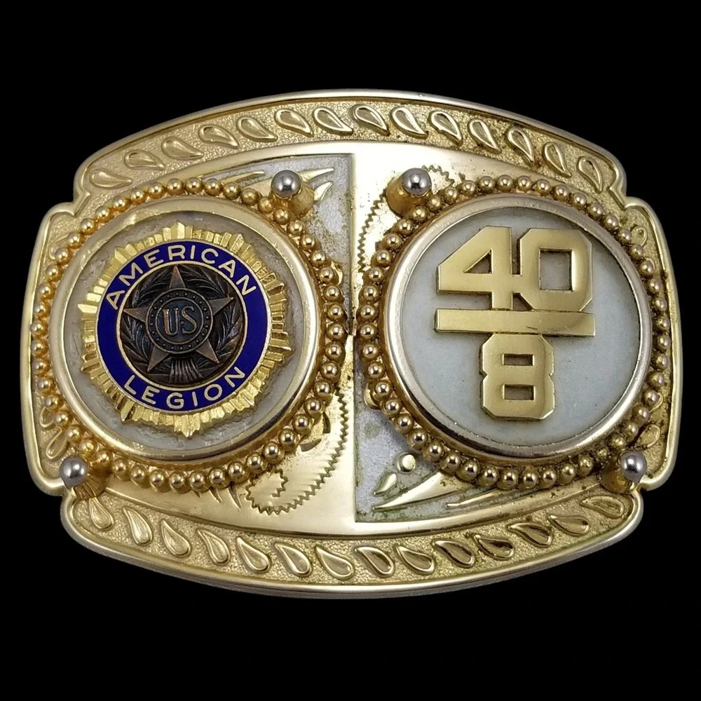 E & J Enterprises American Legion 40 &‎ 8 Gold Tone Western Style Belt Buckle